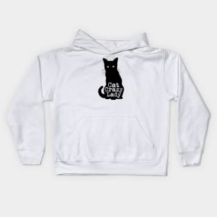 Cat Crazy Lady in Black Cat Silhouette Kids Hoodie